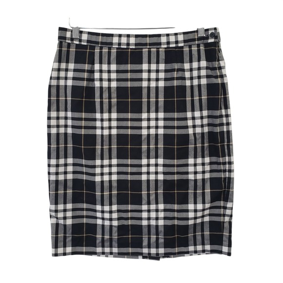 Vintage Y2K Plaid Pencil Skirt Womens Size 10 Black White Classic Office Preppy - Picture 1 of 7